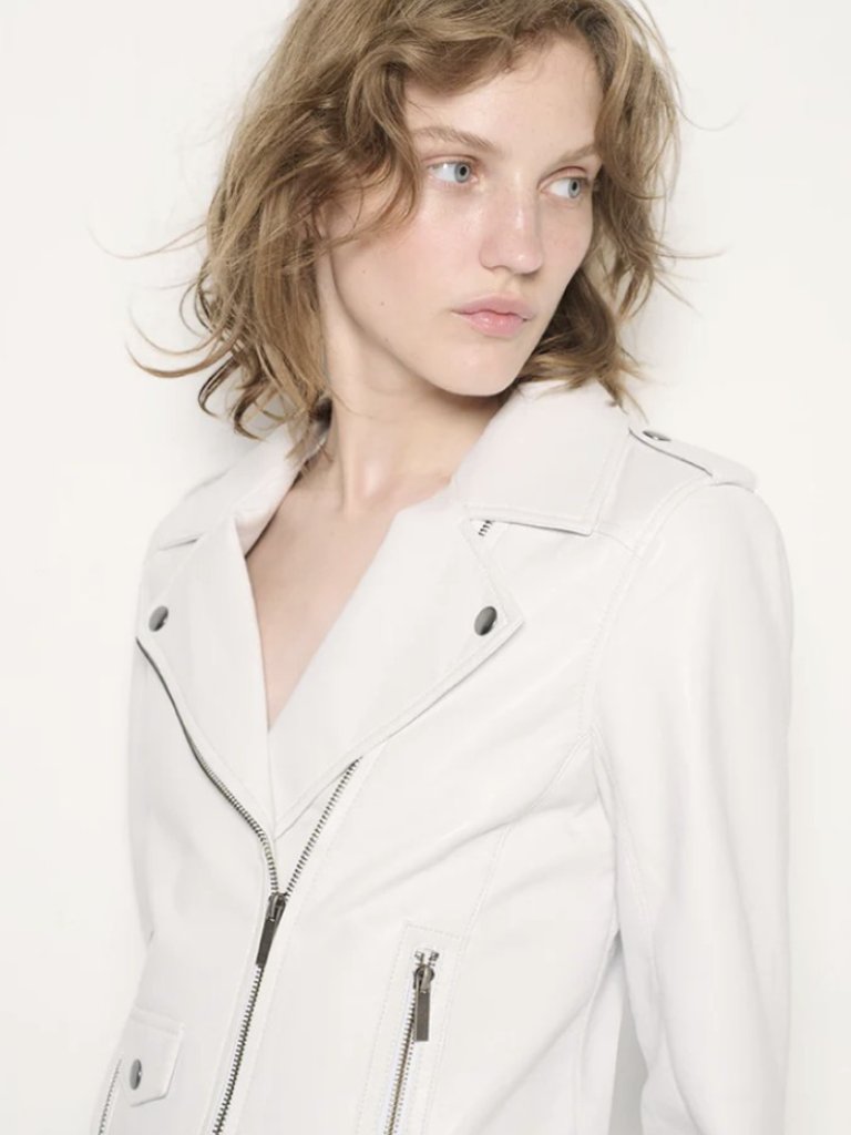 White Leather Jacket By Asbydf Size Medium